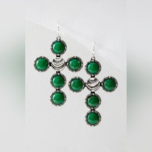 NWT Free People Time Is On My Side Dangles Cross Green Silver